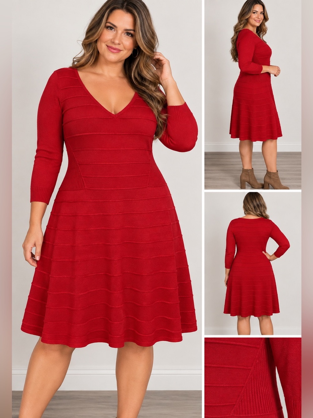Lane Bryant Red V-Neck Textured Knit Sweater Dress 14/16